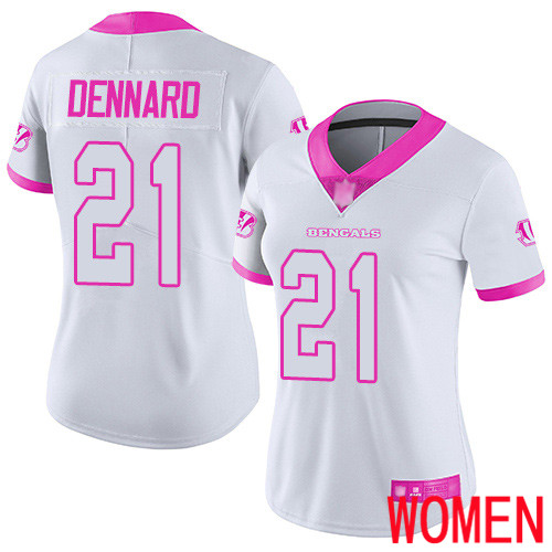 Cincinnati Bengals Limited White Pink Women Darqueze Dennard Jersey NFL Footballl #21 Rush Fashion->women nfl jersey->Women Jersey